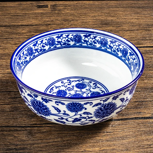 Retro Çin Seramik Ramen Kasesi - Bereket Desenli 8 inç İplik Kase (20*8.5cm) - 2