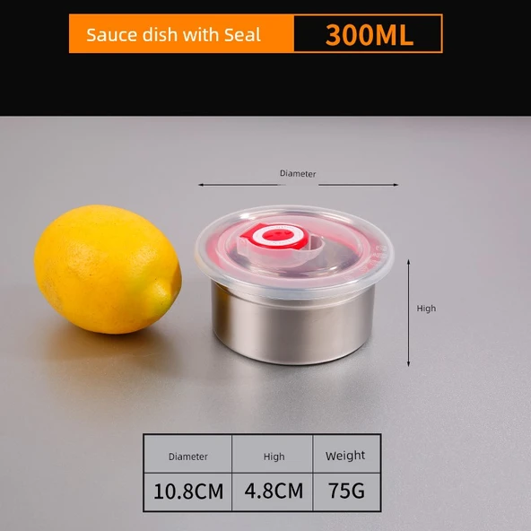 Kırmızı Yuvarlak Kimchi Kabı - 300ml - Paslanmaz Çelik - Kapaklı