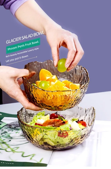 Cam Meyve Salata Çorba Kasesi Seti - Çay Bardağı Büyük Orta + 3 Meyve Çatalı - 7