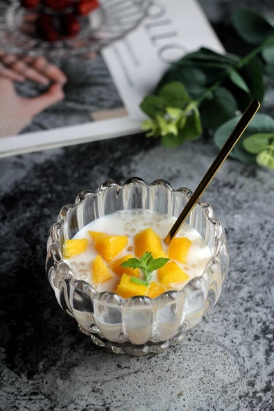 Kristal Cam Dantel Cubilose Kase - 250ml Lotus Kase ve Lotus Tabak - Resim 8