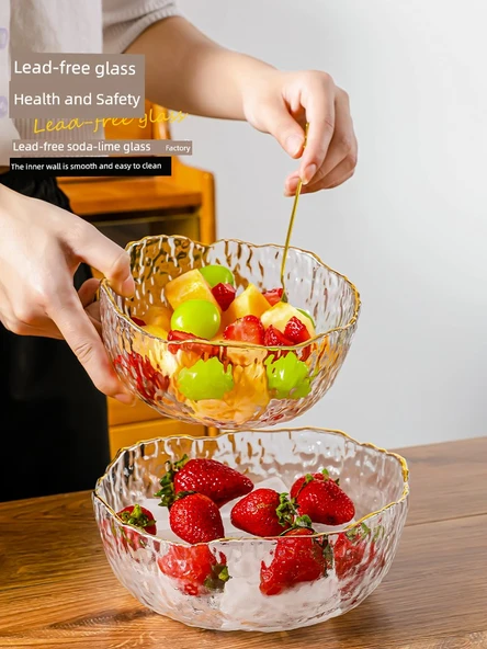 Cam Meyve Salata Çorba Kasesi Seti - Çay Bardağı Büyük Orta + 3 Meyve Çatalı - 5