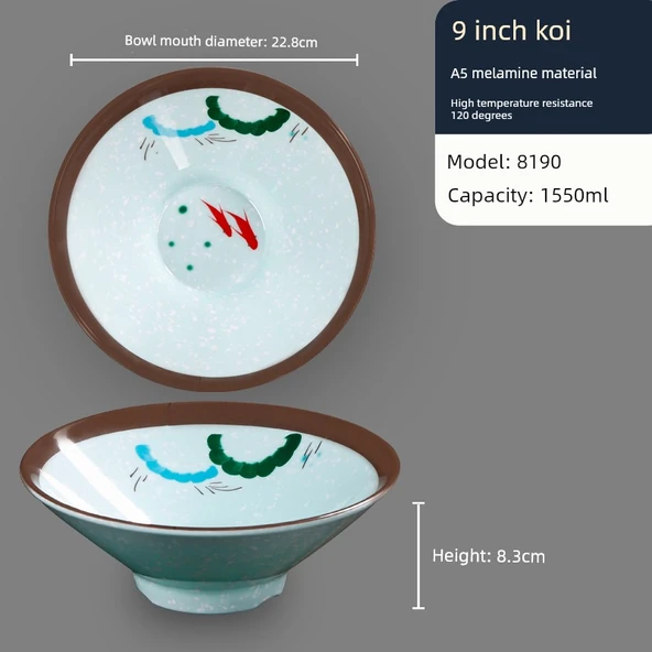 Melamin Erişte Kasesi - Koi 9 inç (Temperli)