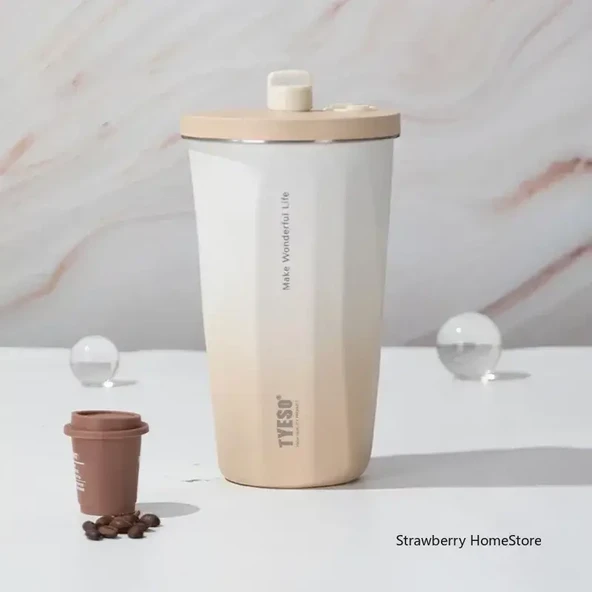 Pipetli Termos Bardak - Kahve - 600ML - Paslanmaz Çelik