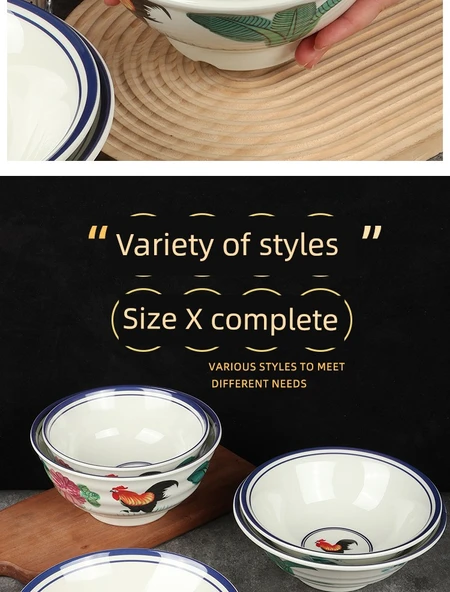 Melamin Retro Horozlu Noodle Kasesi - 6.8 inç - Yuvarlak Kase - 10