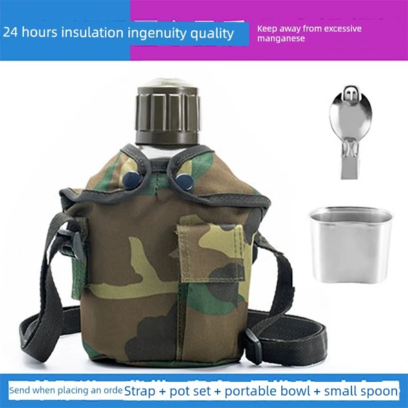 Çift Katmanlı Termos - 0.8L - Kapaklı, Bardak Tutuculu ve Kaşıklı
