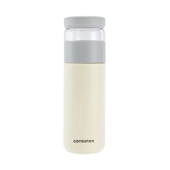 520ml Çay ve Su Ayırma Termos Bardağı - Fildişi Rengi - Paslanmaz Çelik