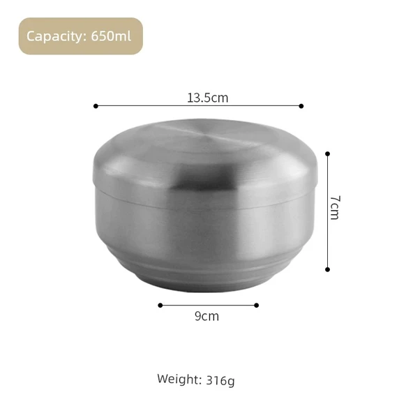 Çift Katmanlı Kore Kimchi Kasesi - 14cm - Gümüş Renk - Kapaklı