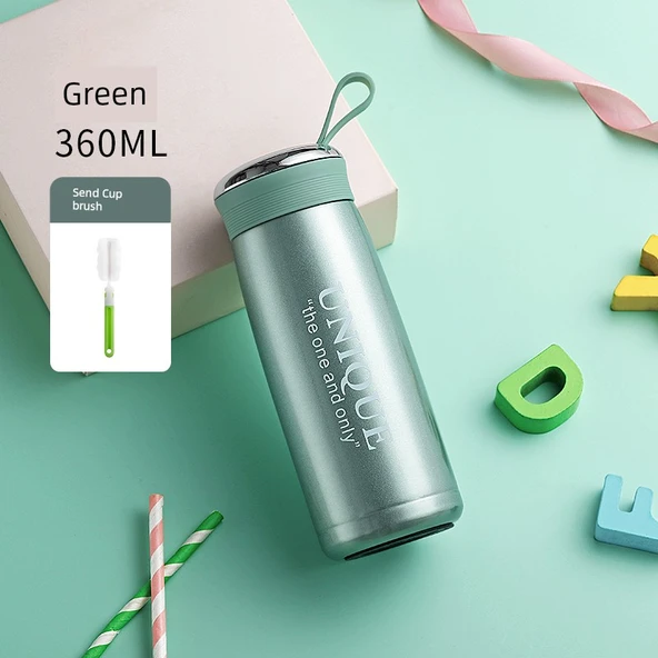 Paslanmaz Çelik Süzgeçli Termos - Yeşil - 360ml