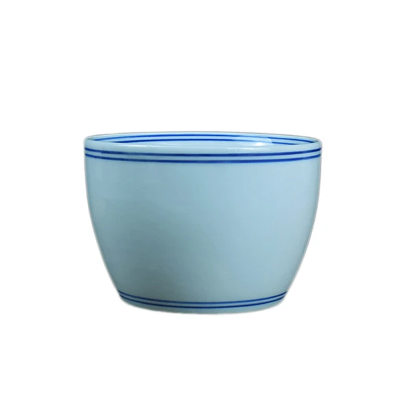 Jingdezhen Mavi Kenarlı Antika Kase - İki Çizgili 4 inç Mavi Kenarlı Tavuk Bardağı - 5