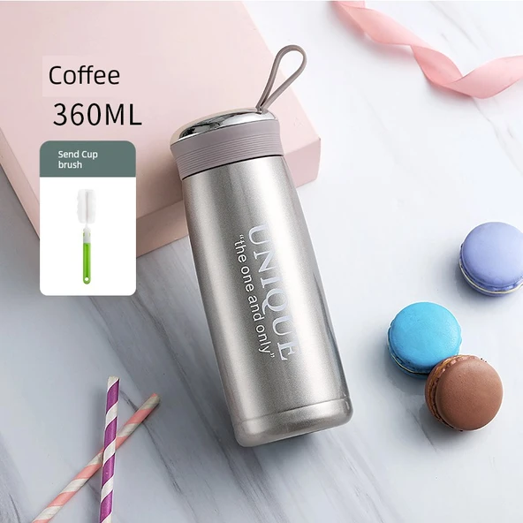 Paslanmaz Çelik Süzgeçli Termos - Kahve - 360ml