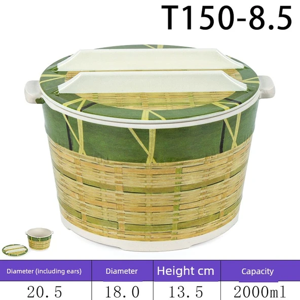 Kapaklı Melamin Plastik Pirinç Kasesi - 8.5 inç Bambu Desenli Orta Boy