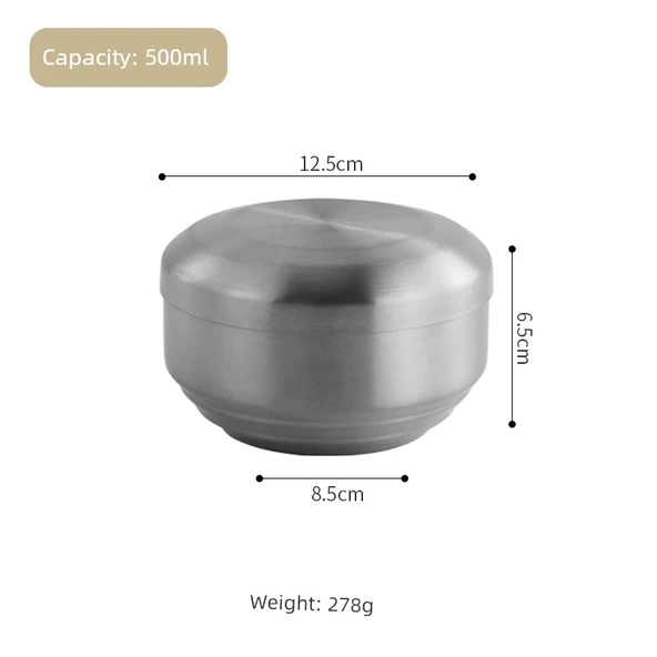 Çift Katmanlı Kore Kimchi Kasesi - 13cm - Gümüş Renk - Kapaklı