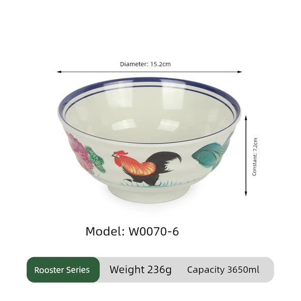 Melamin Retro Horozlu Noodle Kasesi - 6 inç - Göbek Kase