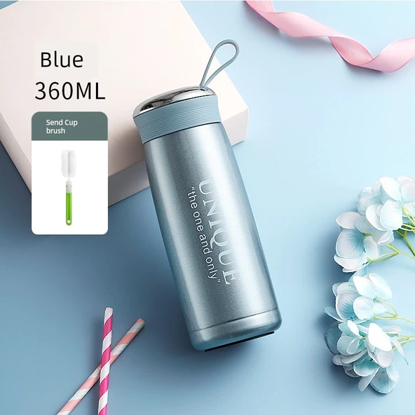 Paslanmaz Çelik Süzgeçli Termos - Mavi - 360ml