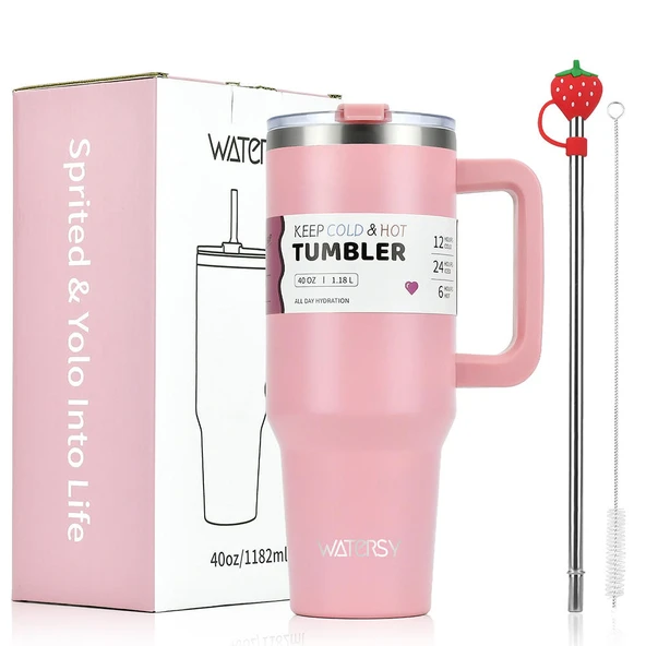 1200ml Paslanmaz Çelik Termos Bardak - Açık Pembe