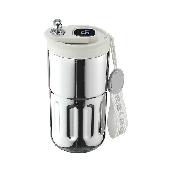 Dijital Ekranlı Termos Bardak - 410ml - Altın Gümüş