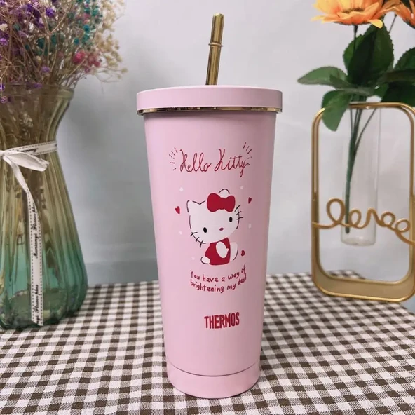 KT Fiyonklu Pembe Desenli Termos Bardak - 750ml - 10