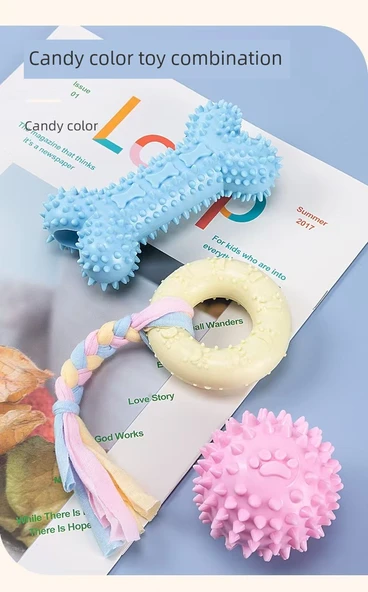 Köpek Çiğneme Oyuncağı - Azı Dişi Kemiği + Burgulu Donut (Renk Rastgele) - 7
