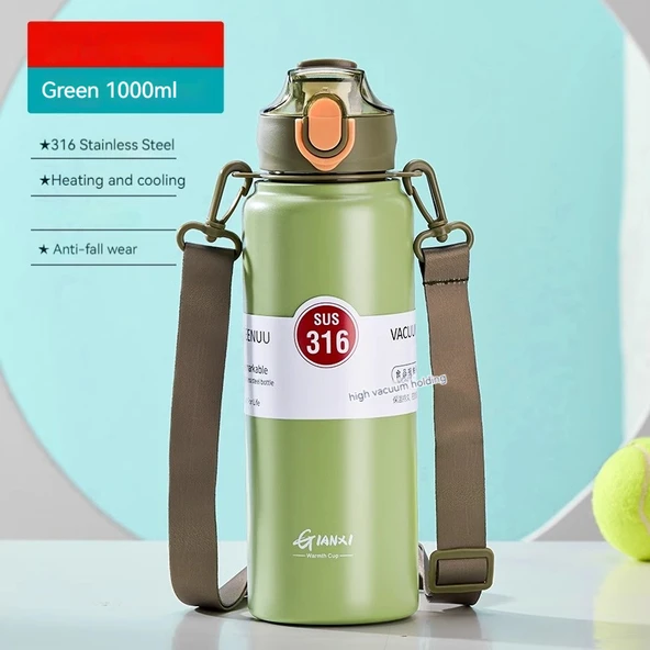 Pipetli Paslanmaz Çelik Termos - 1000ml - Yeşil