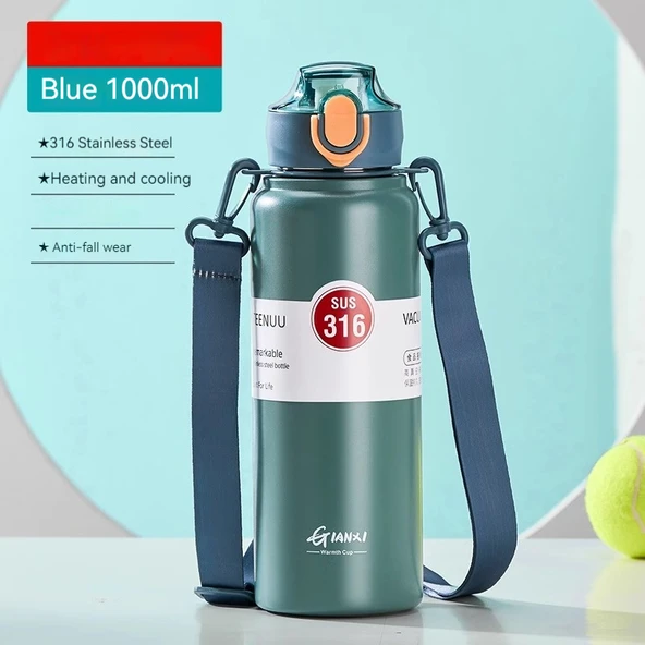 Pipetli Paslanmaz Çelik Termos - 1000ml - Mavi