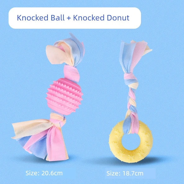 Köpek Çiğneme Oyuncağı - Halat Düğüm Top + Halat Düğüm Donut
