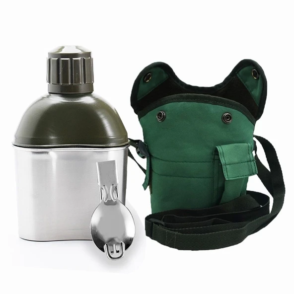Termos Su Isıtıcısı Dört Parça Set - Zeytin Yeşili Çanta - 0.8L - 4