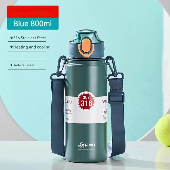 Pipetli Paslanmaz Çelik Termos - 800ml - Mavi