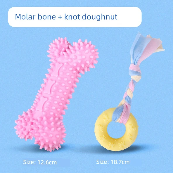 Köpek Çiğneme Oyuncağı - Azı Diş Kemikleri + Burgulu Donut