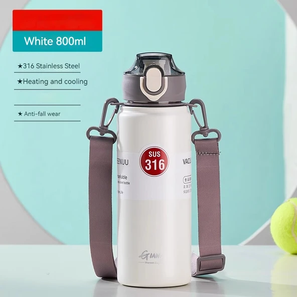 Pipetli Paslanmaz Çelik Termos - 800ml - Beyaz
