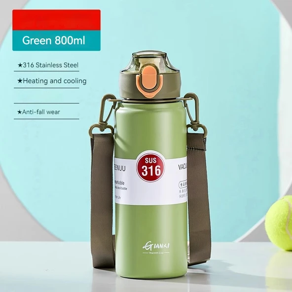 Pipetli Paslanmaz Çelik Termos - 800ml - Yeşil
