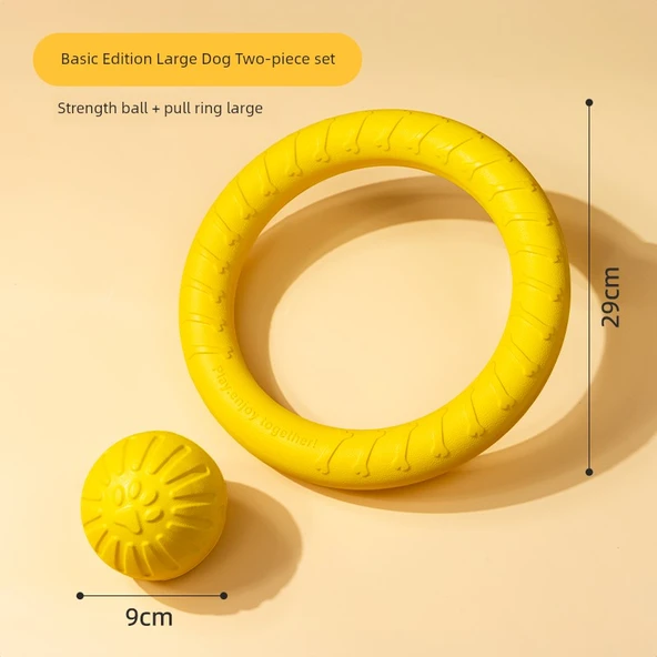 Köpek Çiğneme Oyuncağı - Büyük Köpekler için Temel İki Parçalı Set (Katı Büyük Top + Çekme Halkası Büyük)