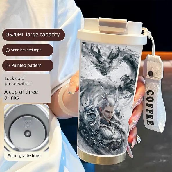 316 Paslanmaz Çelik Termos Bardak - Beyaz Dragon King-Coffee