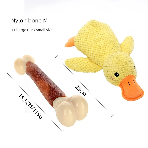 Köpek Diş Kaşıma Oyuncağı - Naylon Kemik M + Şarjlı Ördek