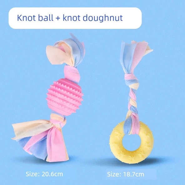 Köpek Diş Kaşıma Oyuncağı - İp Düğümlü Top + İp Düğümlü Donut