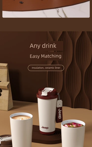 Seramik Kaplı Termos Bardak - 500ml - Beyaz - 10
