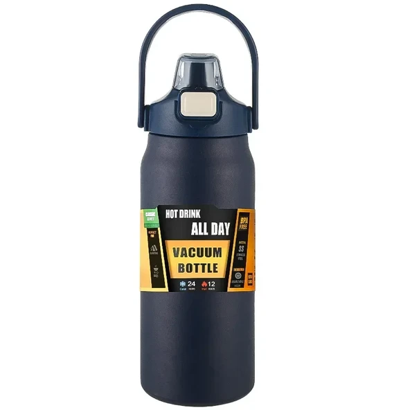 Pipetli Termos Bardak - Paslanmaz Çelik - Lacivert - 1200ml