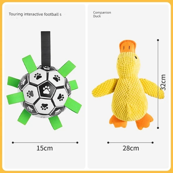 Köpek Futbol Topu - Isırmaya Dayanıklı - Diş Kaşıma Topu - Tur Futbolu S + Ördek Oyuncak