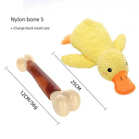 Köpek Diş Kaşıma Oyuncağı - Naylon Kemik S + Şarjlı Ördek
