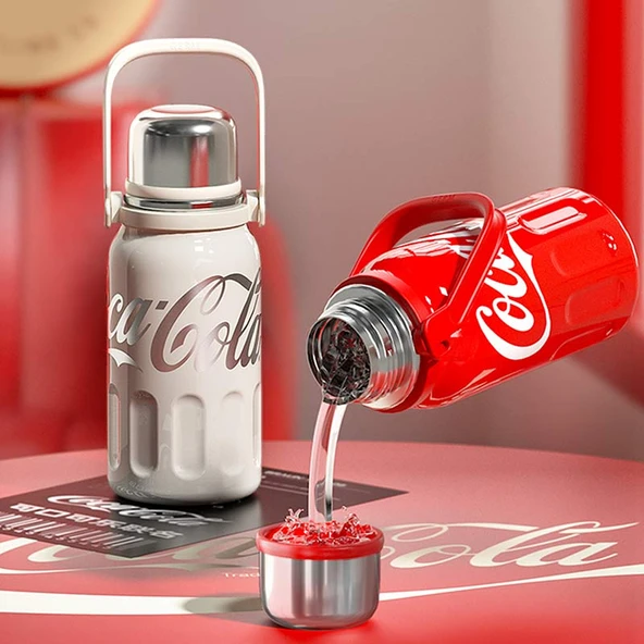 Coca-Cola Temalı Termos Bardak - 1200ml - Beyaz - 5