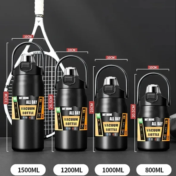 Pipetli Termos Bardak - Paslanmaz Çelik - Siyah - 1000ml - 9