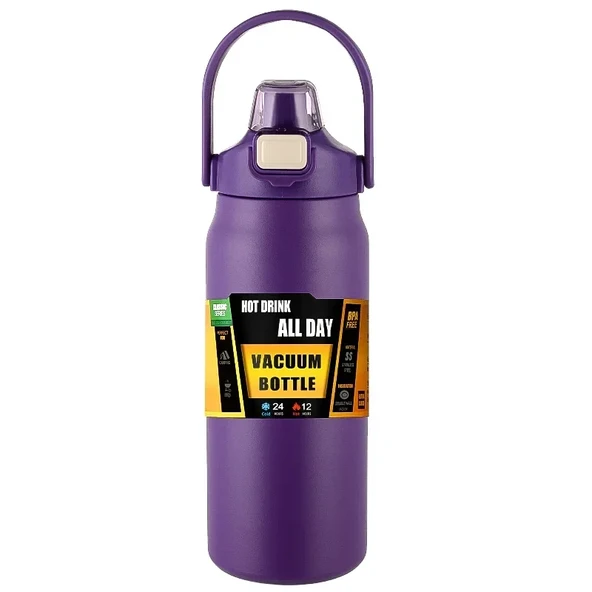 Pipetli Termos Bardak - Paslanmaz Çelik - Mor - 1200ml