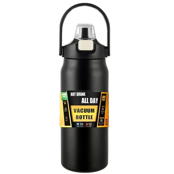 Pipetli Termos Bardak - Paslanmaz Çelik - Siyah - 1500ml