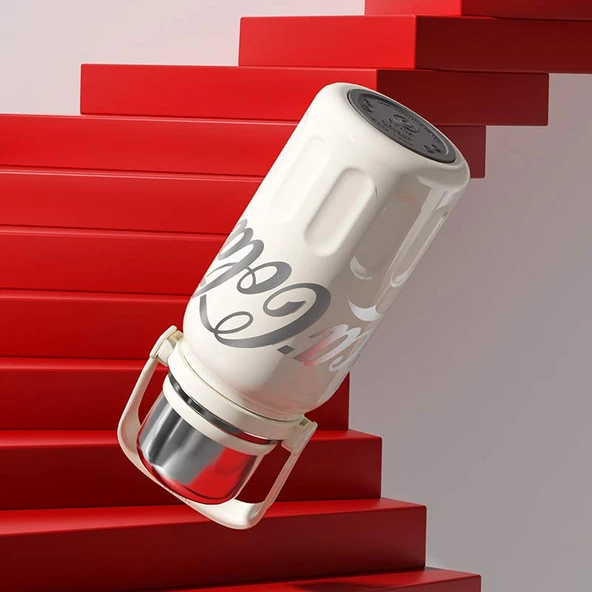 Coca-Cola Temalı Termos Bardak - 1200ml - Beyaz - 4