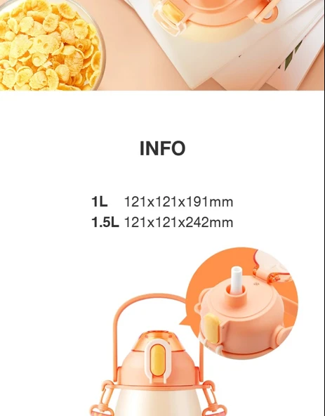Turuncu Büyük Termos Bardak - 1.0L - Askılı - 8