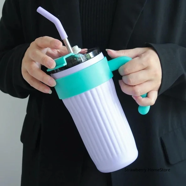 860ML Paslanmaz Çelik Termos - Pembe - Göz Stickerlı - 3