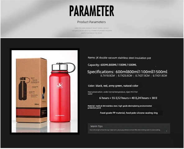 Paslanmaz Çelik Termal Kamp Termosu - Siyah 1.5L - 11