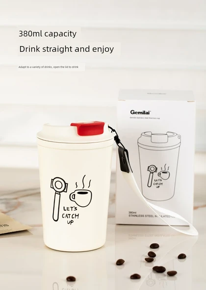İtalyan Kahve Termos Bardak - Geniş Kapasiteli - Paslanmaz Çelik - 380ml - 11