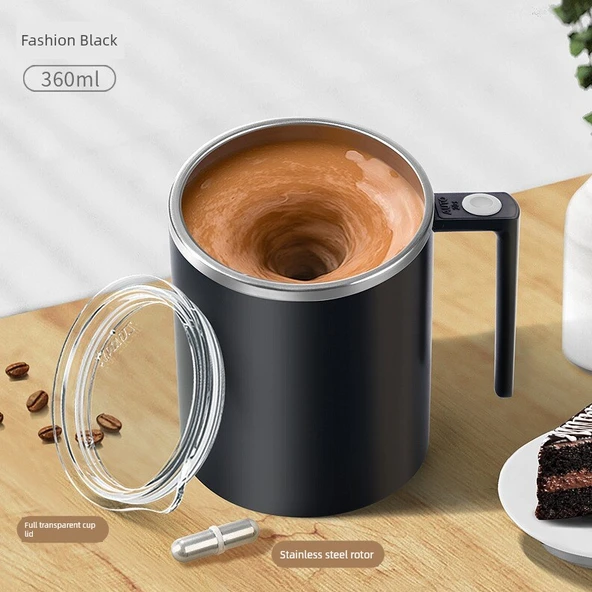 Şarj Edilebilir Karıştırma Bardağı - 360ml - Moda Siyahı - 316 Paslanmaz Çelik