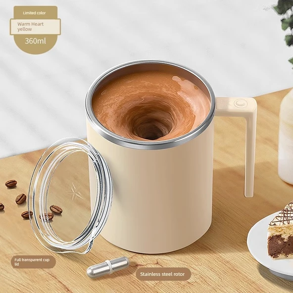 Şarj Edilebilir Karıştırma Bardağı - 360ml - Sıcak Kalp Sarısı - 316 Paslanmaz Çelik