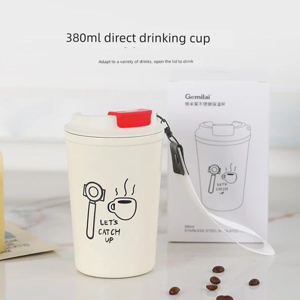 İtalyan Kahve Termos Bardak - Geniş Kapasiteli - Paslanmaz Çelik - 380ml - 5
